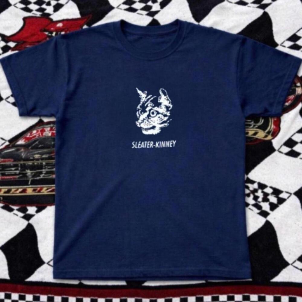 Gildan Men Navy T-Shirt. Sleater Kinney Navy Blue Band Tee